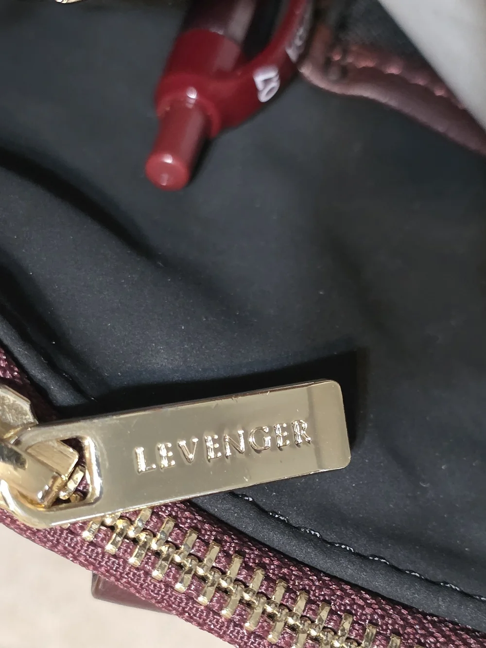 Levenger Burgundy Leather Tote with Gold Hardware